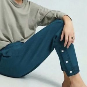 Anthropologie Saturday Sunday Teal Fleece Joggers Snap Bottom Size XS